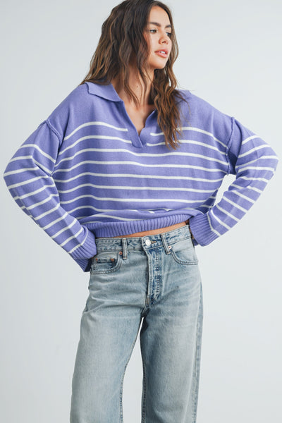 day dreaming striped knit sweater | periwinkle + ivory