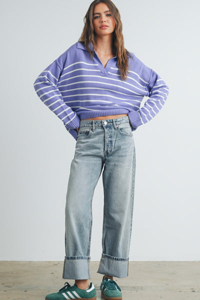 day dreaming striped knit sweater | periwinkle + ivory