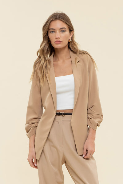 set the standard quarter sleeve blazer | khaki