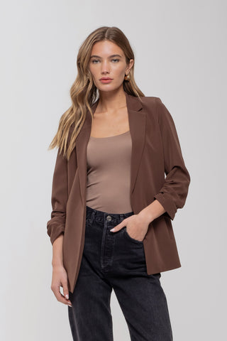 set the standard quarter sleeve blazer | brown