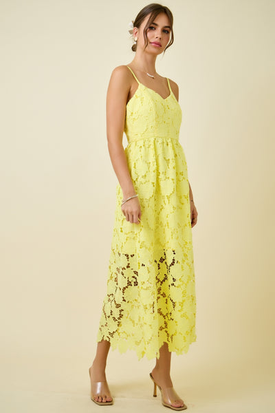 sunlit getaway floral lace midi dress | lemon