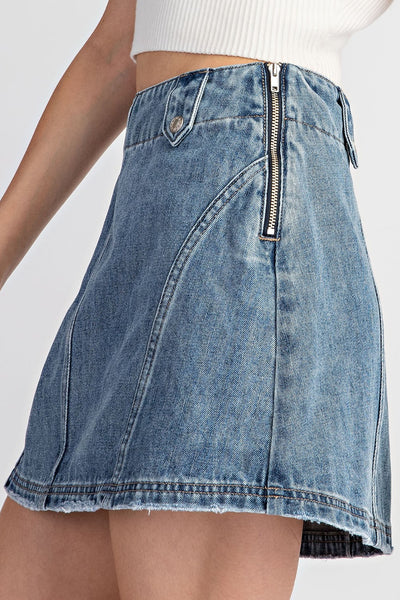 break boundaries mineral wash mini skirt | denim