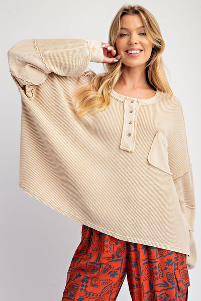 easy to believe terry knit washed henley | cream