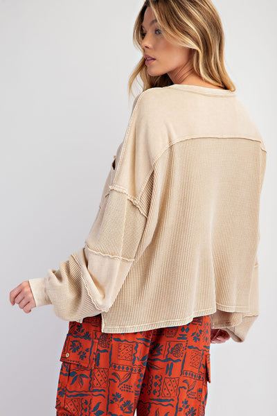 easy to believe terry knit washed henley | cream