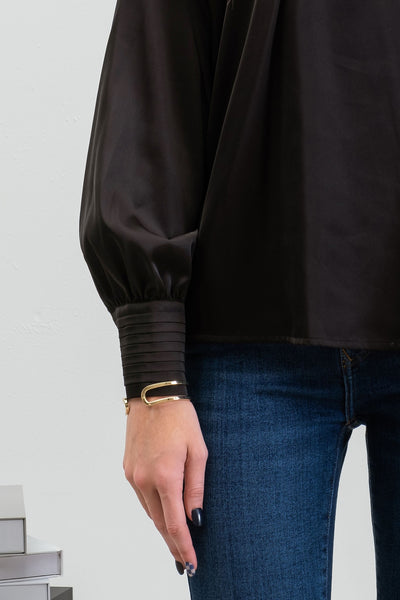 upscale style satin bishop sleeve top | black