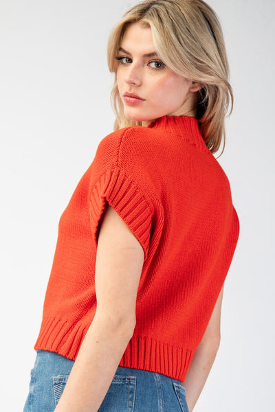 charming + cheeky mock neck sweater | cherry tomato