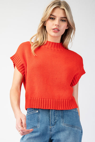 charming + cheeky mock neck sweater | cherry tomato