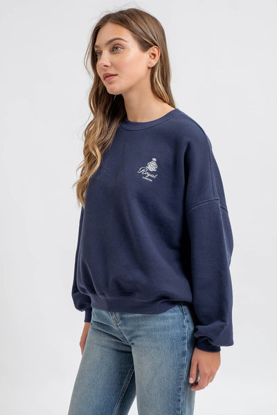 bon voyage french terry embroidered sweatshirt | navy