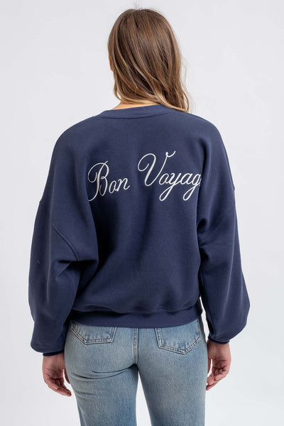 bon voyage french terry embroidered sweatshirt | navy