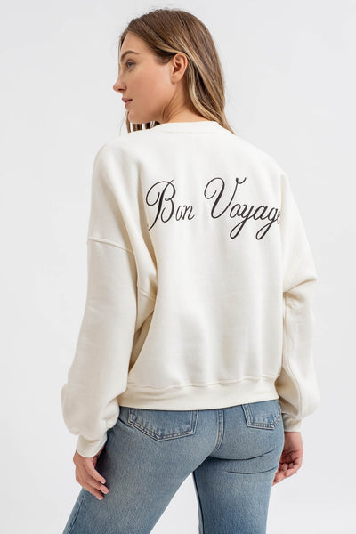 bon voyage french terry embroidered sweatshirt | cream