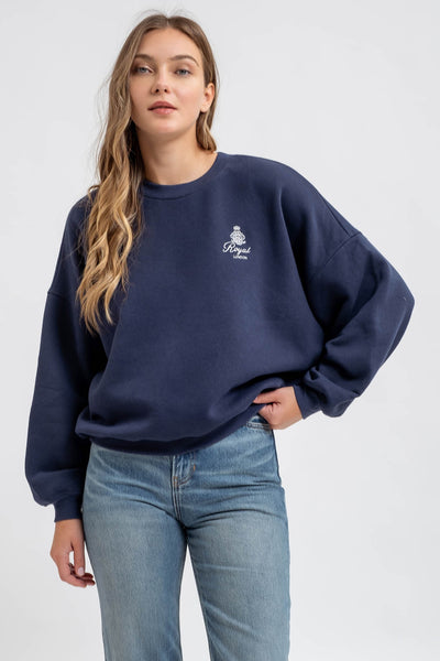 bon voyage french terry embroidered sweatshirt | navy
