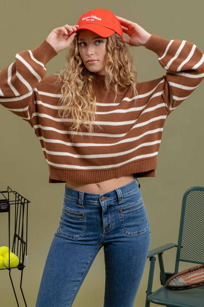 classic comfort mock neck ribbed sweater | mocha