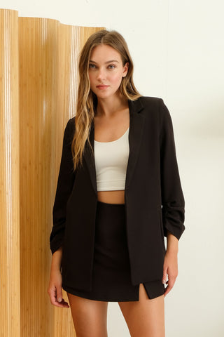 set the standard quarter sleeve blazer | black