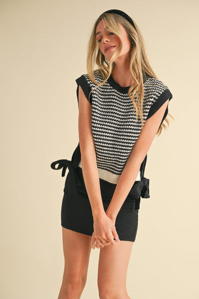 unwritten stories striped sweater vest | black + white