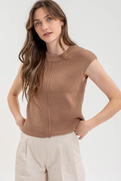 be good to me sleeveless sweater | tan