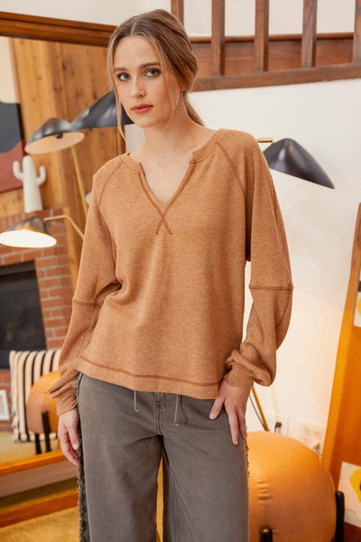 simple vibes raglan knit top | caramel