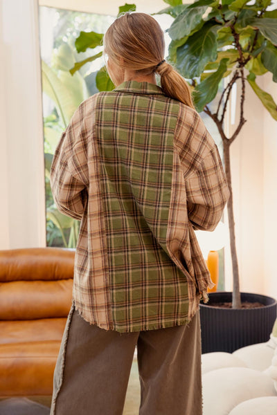 harvest festival plaid button up top | light brown