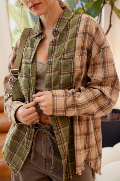 harvest festival plaid button up top | light brown