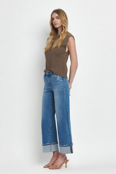 kimber high rise cuffed wide leg jeans | moorland