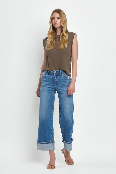 kimber high rise cuffed wide leg jeans | moorland