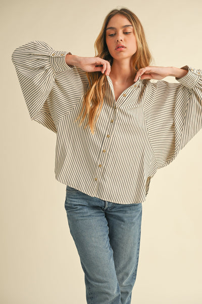 snowball effect raglan stripe shirt | black + cream