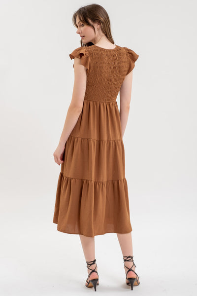 new day flutter sleeve midi dress | brown