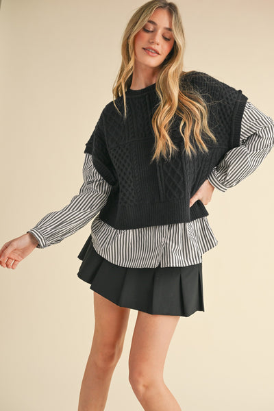 looks of love striped shirt + knit sweater combo | black stripe