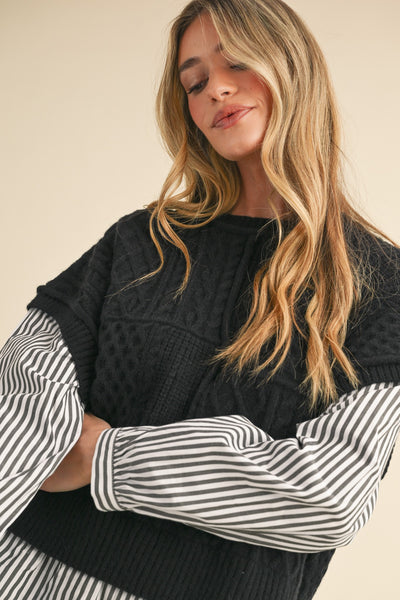 looks of love striped shirt + knit sweater combo | black stripe