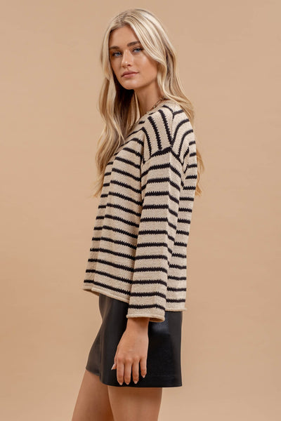 just wondering striped knit sweater | taupe