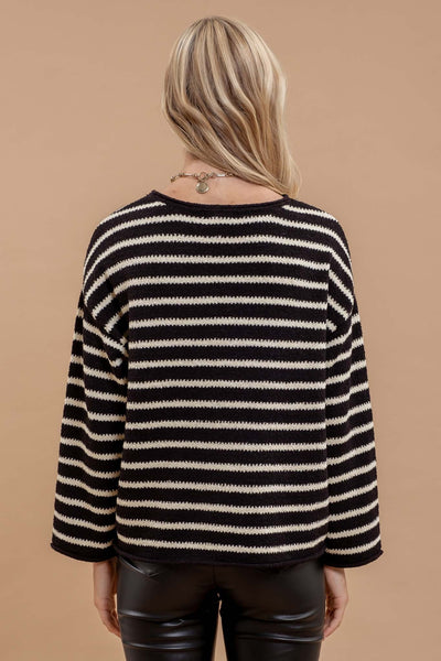 just wondering striped knit sweater | black