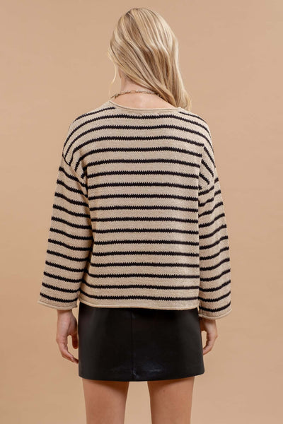 just wondering striped knit sweater | taupe