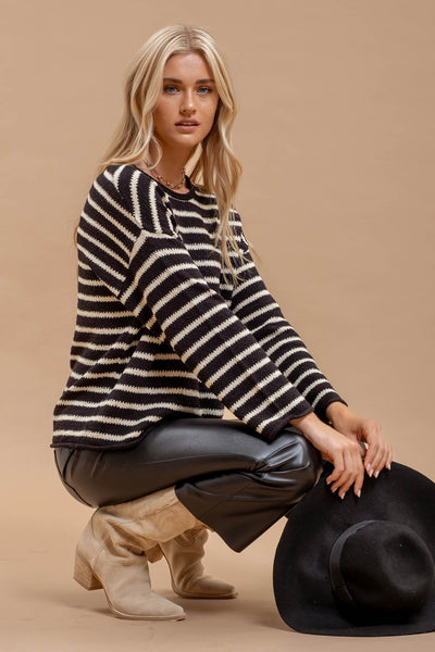 just wondering striped knit sweater | black