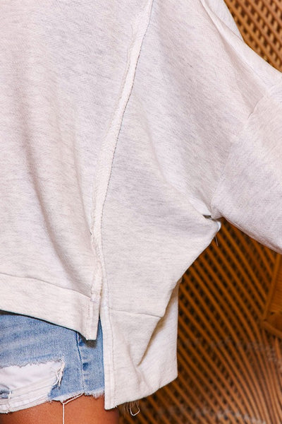 simple as that raw edge hi low terry knit top | ash grey