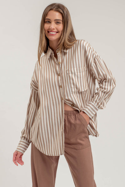 classic moment striped button down | khaki