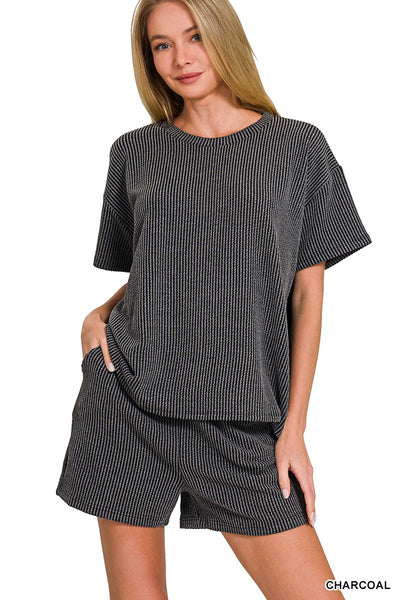 lighten up corded rib tee | charcoal