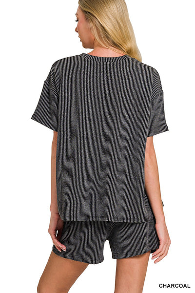 lighten up corded rib tee | charcoal
