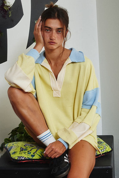 keep it cool french terry colorblock pullover | yellow + baby blue