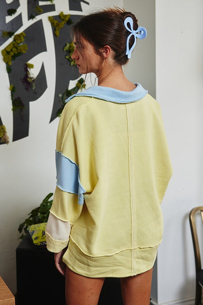 keep it cool french terry colorblock pullover | yellow + baby blue