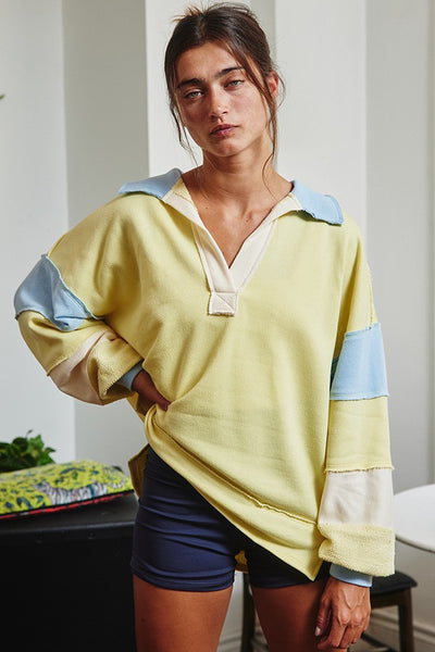 keep it cool french terry colorblock pullover | yellow + baby blue