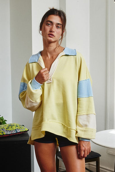 keep it cool french terry colorblock pullover | yellow + baby blue