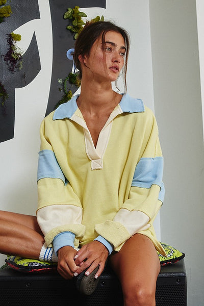 keep it cool french terry colorblock pullover | yellow + baby blue