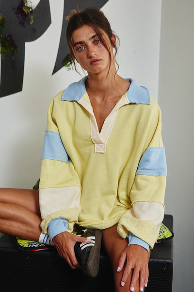 keep it cool french terry colorblock pullover | yellow + baby blue