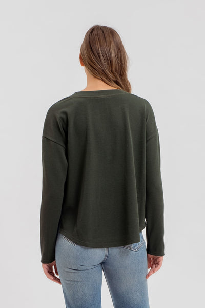 can't be played half button henley top | hunter green