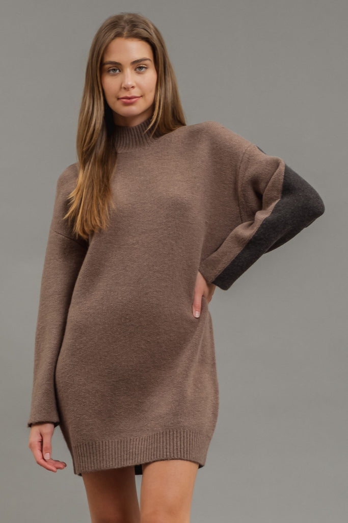 fierce mood color block sweater dress | mocha  Me & Maude