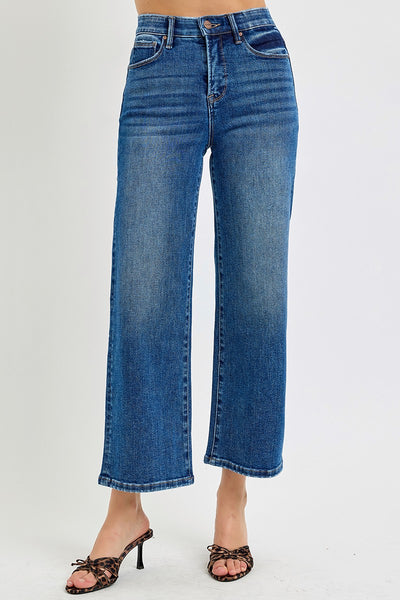 evelyn high rise tummy control wide leg jeans | dark wash