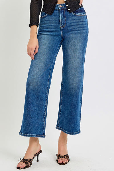 evelyn high rise tummy control wide leg jeans | dark wash