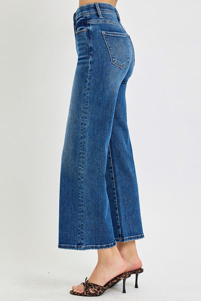 evelyn high rise tummy control wide leg jeans | dark wash