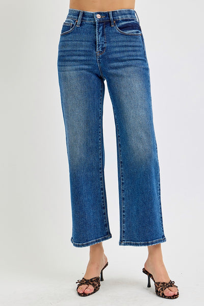 evelyn high rise tummy control wide leg jeans | dark wash
