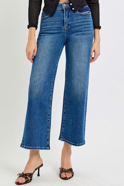 evelyn high rise tummy control wide leg jeans | dark wash