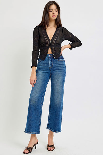 evelyn high rise tummy control wide leg jeans | dark wash